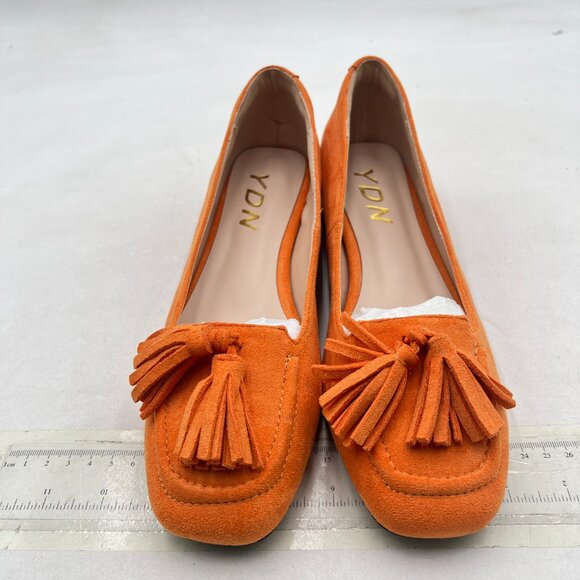 YDN Orange Block Low Heel Loafer Square Toe Tassel Fringe Pump Slip On Shoes - Picture 3 of 8